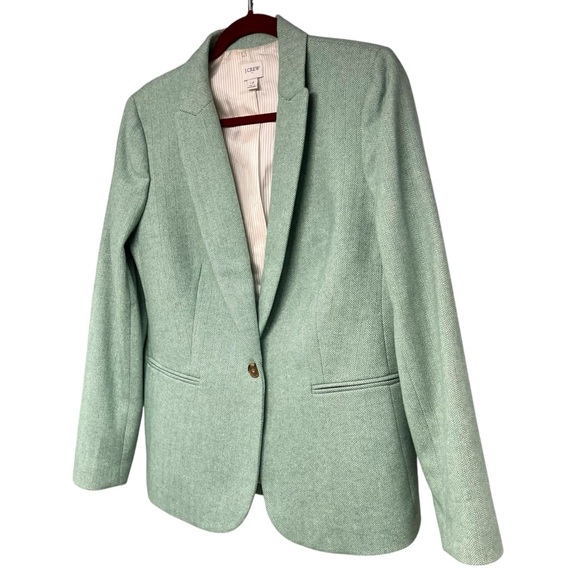 J. Crew Green Herringbone Wool Blend Holland Single Button Blazer Women’s 12 - Picture 6 of 12